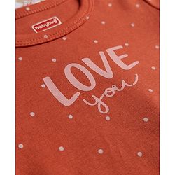Babyhug 100% Cotton Interlock Knit T-Shirts with Full Puffed Sleeves and Polka Dots Floral & Love You Text Print Pack of 3 - White Olive Green Red