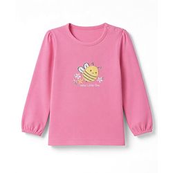 Babyhug 100% Cotton Knit Full Sleeves T-Shirts with Floral Print and Bee Embroidery Pack of 3 in Light Pink, White & Dark Pink