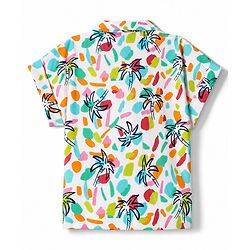 Babyhug 100% Cotton Knit Half Sleeves Shirt Style Top with Tropical Print - White