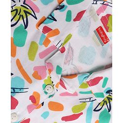 Babyhug 100% Cotton Knit Half Sleeves Shirt Style Top with Tropical Print - White