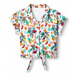 Babyhug 100% Cotton Knit Half Sleeves Shirt Style Top with Tropical Print - White