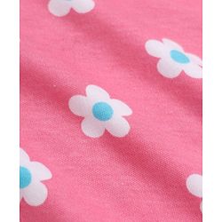 Babyhug Cotton Knit Full Sleeves Co-ord T-Shirt & Pajama Night Suit with Floral Print - Dark Pink