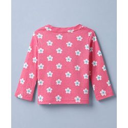 Babyhug Cotton Knit Full Sleeves Co-ord T-Shirt & Pajama Night Suit with Floral Print - Dark Pink
