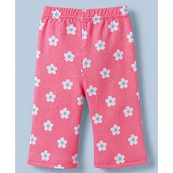 Babyhug Cotton Knit Full Sleeves Co-ord T-Shirt & Pajama Night Suit with Floral Print - Dark Pink