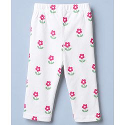 Babyhug Cotton Interlock Knit Full Sleeves Co-ord T-Shirt & Pajama Night Suit with Floral Print - White