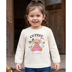 Babyhug 100% Cotton Knit T-Shirt with Full Sleeves and Bear Print in White