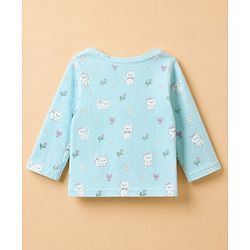 Babyhug Cotton Interlock Knit Full Sleeves Co-ord T-Shirt & Pajama Night Suit with Floral Kitten Print - Light Blue