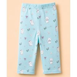 Babyhug Cotton Interlock Knit Full Sleeves Co-ord T-Shirt & Pajama Night Suit with Floral Kitten Print - Light Blue