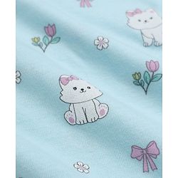 Babyhug Cotton Interlock Knit Full Sleeves Co-ord T-Shirt & Pajama Night Suit with Floral Kitten Print - Light Blue
