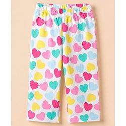 Babyhug Cotton Interlock Knit Full Sleeves Co-ord T-Shirt & Pajama Night Suit with Hearts Print - White