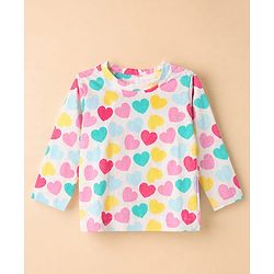 Babyhug Cotton Interlock Knit Full Sleeves Co-ord T-Shirt & Pajama Night Suit with Hearts Print - White