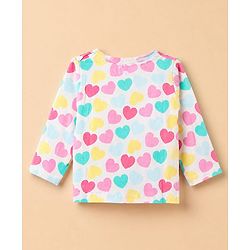 Babyhug Cotton Interlock Knit Full Sleeves Co-ord T-Shirt & Pajama Night Suit with Hearts Print - White