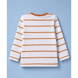 Babyhug 100% Cotton Knit Full Sleeves Striped T-Shirt with Zebra Applique - White