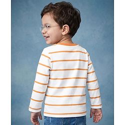 Babyhug 100% Cotton Knit Full Sleeves Striped T-Shirt with Zebra Applique - White