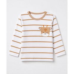 Babyhug 100% Cotton Knit T-Shirts with Full Sleeves Stripes and Giraffe Applique - White