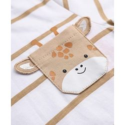 Babyhug 100% Cotton Knit T-Shirts with Full Sleeves Stripes and Giraffe Applique - White