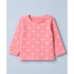 Babyhug Cotton Interlock Knit Full Sleeves Co-ord T-Shirt & Pajama Night Suit with Butterfly Print - Pink