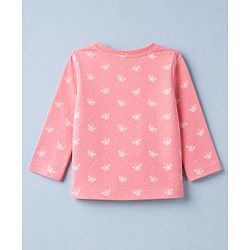 Babyhug Cotton Interlock Knit Full Sleeves Co-ord T-Shirt & Pajama Night Suit with Butterfly Print - Pink