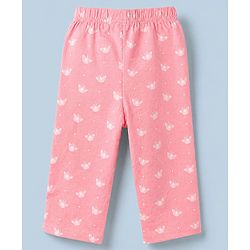 Babyhug Cotton Interlock Knit Full Sleeves Co-ord T-Shirt & Pajama Night Suit with Butterfly Print - Pink