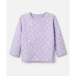 Babyhug Cotton Knit Full Sleeves Co-ord T-Shirt & Pajama Night Suit with Floral Print - Lavender
