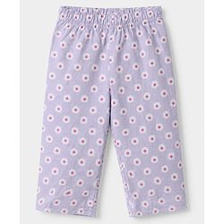 Babyhug Cotton Knit Full Sleeves Co-ord T-Shirt & Pajama Night Suit with Floral Print - Lavender
