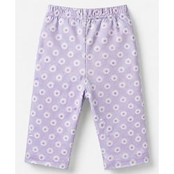 Babyhug Cotton Knit Full Sleeves Co-ord T-Shirt & Pajama Night Suit with Floral Print - Lavender