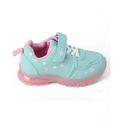 Cute Walk By Babyhug Velcro Closure Sneaker Shoes With Heart Print - Light Blue