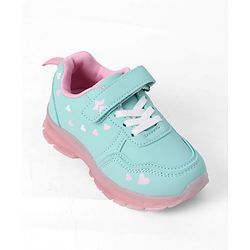 Cute Walk By Babyhug Velcro Closure Sneaker Shoes With Heart Print - Light Blue