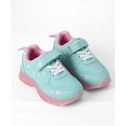 Cute Walk By Babyhug Velcro Closure Sneaker Shoes With Heart Print - Light Blue