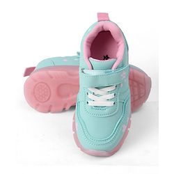 Cute Walk By Babyhug Velcro Closure Sneaker Shoes With Heart Print - Light Blue