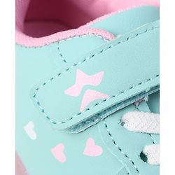 Cute Walk By Babyhug Velcro Closure Sneaker Shoes With Heart Print - Light Blue