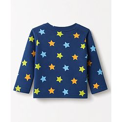 Babyhug 100% Cotton Interlock Knit Full Sleeves Co-Ords T-Shirt & Pyjama Night Suit with Star Print - Navy Blue