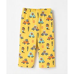 Babyhug 100% Cotton Knit Full Sleeves Co-Ords T-Shirt & Pyjama Night Suit with Animal & Car Print - Yellow