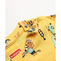 Babyhug 100% Cotton Knit Full Sleeves Co-Ords T-Shirt & Pyjama Night Suit with Animal & Car Print - Yellow