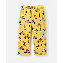 Babyhug 100% Cotton Knit Full Sleeves Co-Ords T-Shirt & Pyjama Night Suit with Animal & Car Print - Yellow