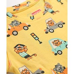 Babyhug 100% Cotton Knit Full Sleeves Co-Ords T-Shirt & Pyjama Night Suit with Animal & Car Print - Yellow