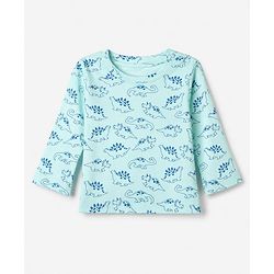 Babyhug 100% Cotton Interlock Knit Full Sleeves Co-Ords T-Shirt & Pyjama Night Suit with Dinosaur Print - Sky Blue
