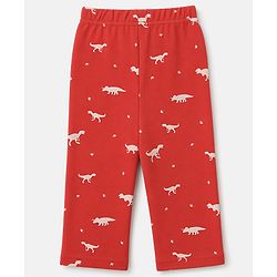 Babyhug 100% Cotton Interlock Knit Full Sleeves C-Ords T-Shirt & Pyjama Night Suit with Dinosaur Print - Red