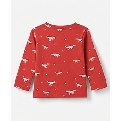Babyhug 100% Cotton Interlock Knit Full Sleeves C-Ords T-Shirt & Pyjama Night Suit with Dinosaur Print - Red