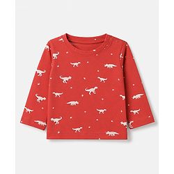Babyhug 100% Cotton Interlock Knit Full Sleeves C-Ords T-Shirt & Pyjama Night Suit with Dinosaur Print - Red