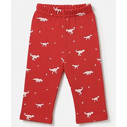 Babyhug 100% Cotton Interlock Knit Full Sleeves C-Ords T-Shirt & Pyjama Night Suit with Dinosaur Print - Red