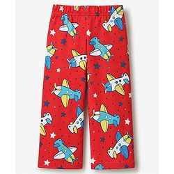 Babyhug 100% Cotton Interlock Knit Full Sleeves Co-Ords T-Shirt & Pyjama Night Suit with Airplane & Star Print - Red
