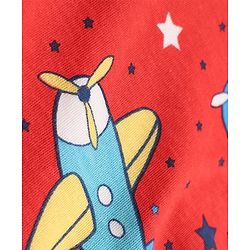 Babyhug 100% Cotton Interlock Knit Full Sleeves Co-Ords T-Shirt & Pyjama Night Suit with Airplane & Star Print - Red
