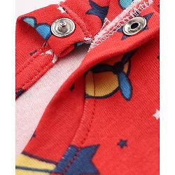 Babyhug 100% Cotton Interlock Knit Full Sleeves Co-Ords T-Shirt & Pyjama Night Suit with Airplane & Star Print - Red