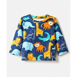 Babyhug Cotton Interlock Knit Full Sleeves Co-ord T-Shirt & Pajama Night Suit with Dinosaur Print - Navy Blue