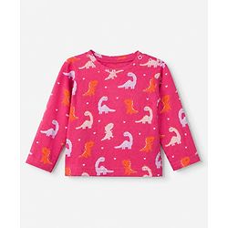 Babyhug Cotton Interlock Knit Full Sleeves Co-ord T-Shirt & Pajama Night Suit with Dinosaur & Heart Print - Maroon