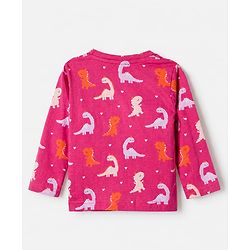 Babyhug Cotton Interlock Knit Full Sleeves Co-ord T-Shirt & Pajama Night Suit with Dinosaur & Heart Print - Maroon