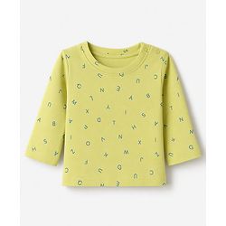 Babyhug 100% Cotton Interlock Knit Full Sleeves Co-Ords T-Shirt & Pyjama Night Suit with Alphabet Print -Oilve Green