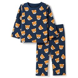 Babyhug 100% Cotton Knit Full Sleeves Co-Ords T-Shirt & Pyjama Night Suit with bear Print - Navy Blue