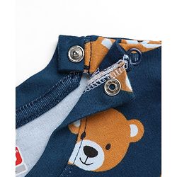 Babyhug 100% Cotton Knit Full Sleeves Co-Ords T-Shirt & Pyjama Night Suit with bear Print - Navy Blue